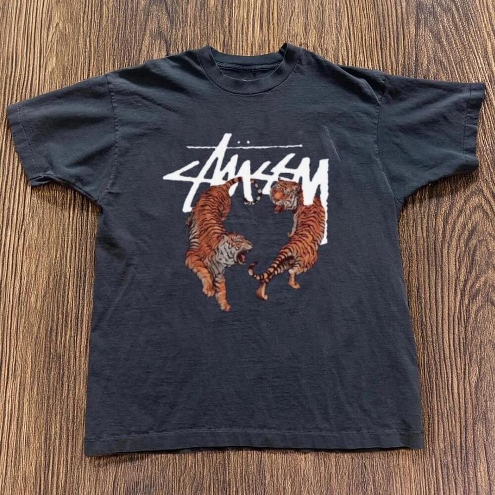 Gildan Men Black T-Shirt, StSsy Black Tiger Tee